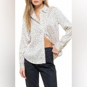 Astr Women's Polka Dot Blouse - White and Black